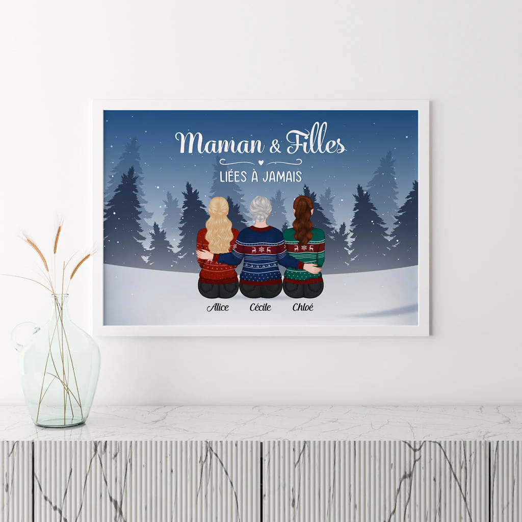 Cadeau De Noël Personnalisé – Poster Maman Et Filles - Image 3