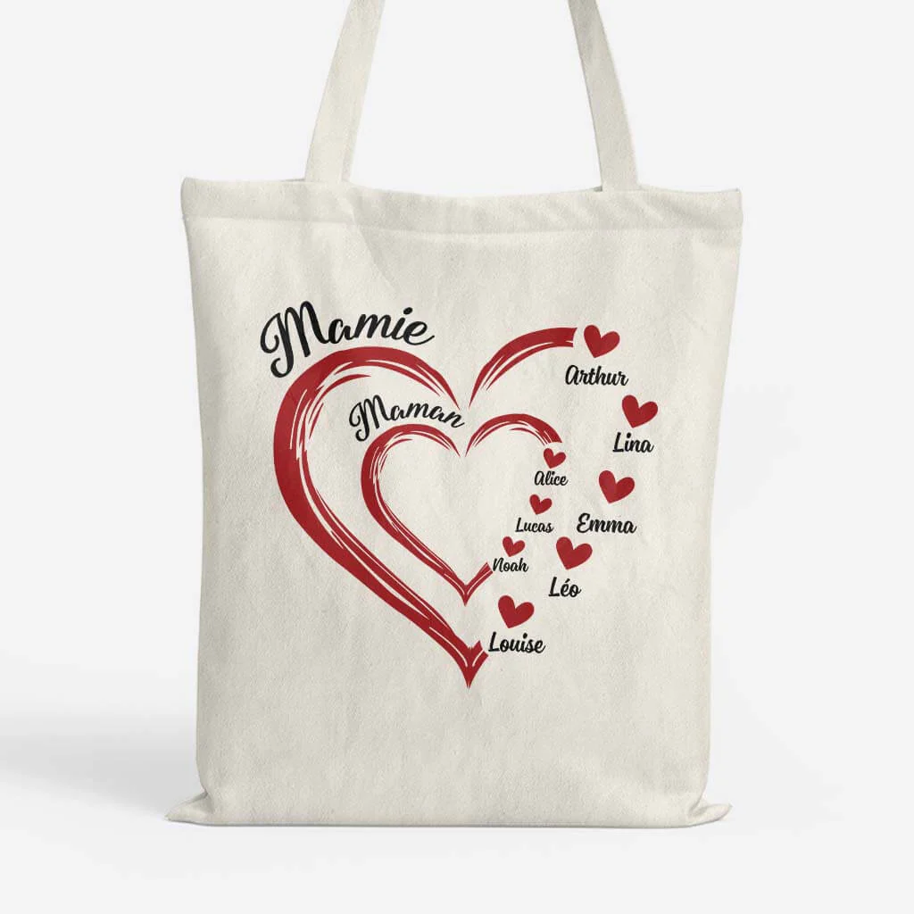 Tote Bag Personnalisé Mamie - Maman/Mamie Avec Coeur Rouge