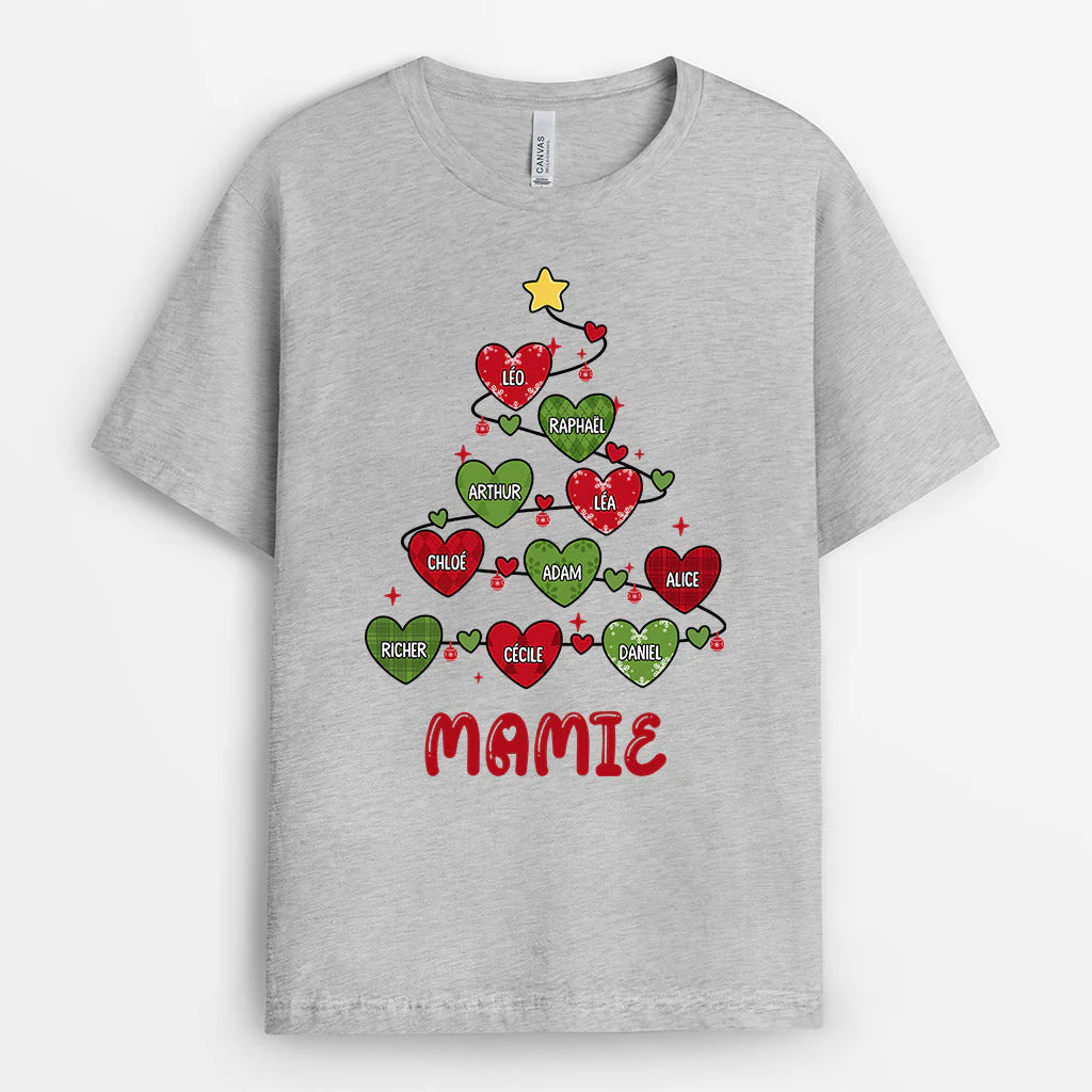 T Shirt Personnalisé Mamie Noël  - Mamie - Pyramide de Cœurs