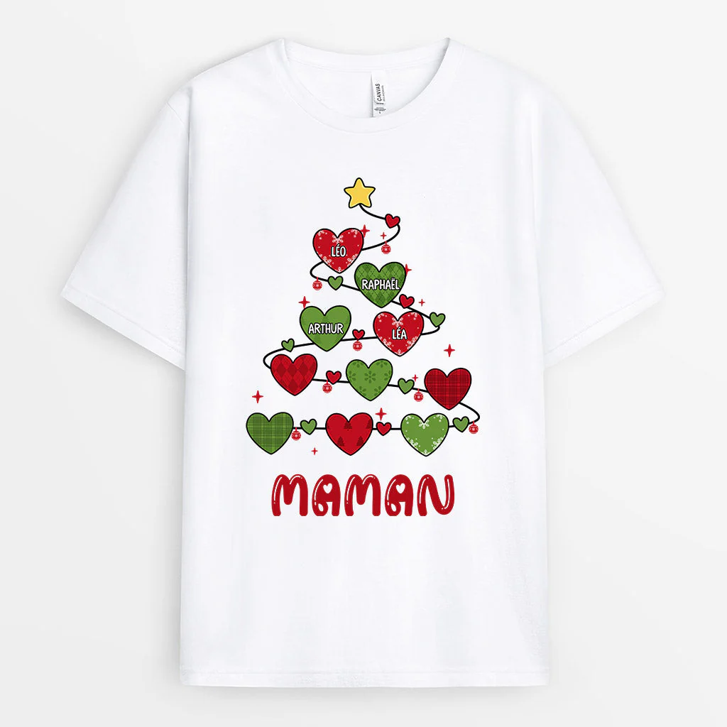 T Shirt Personnalisé Mamie Noël  - Mamie - Pyramide de Cœurs - Image 2