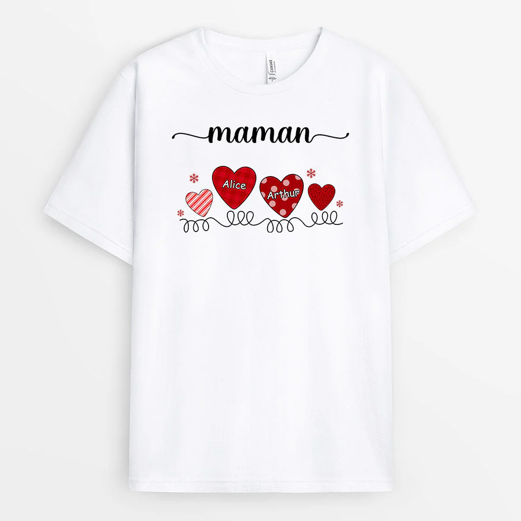 T-Shirt Personnalisé Maman Mamie - Ses Petits Cœurs De Noël - Image 2
