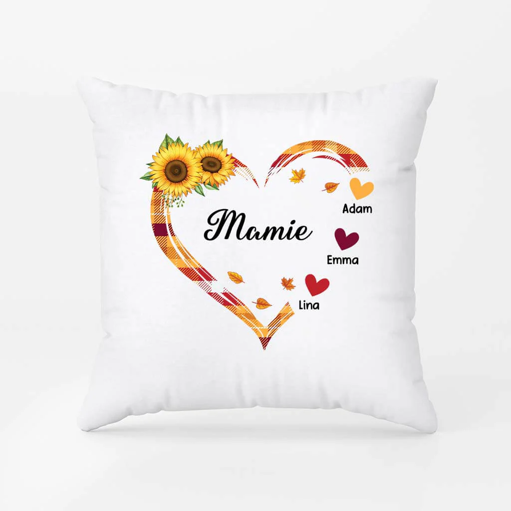Coussin Personnalisé Maman - Maman/Mamie Coeur Version Tournesol