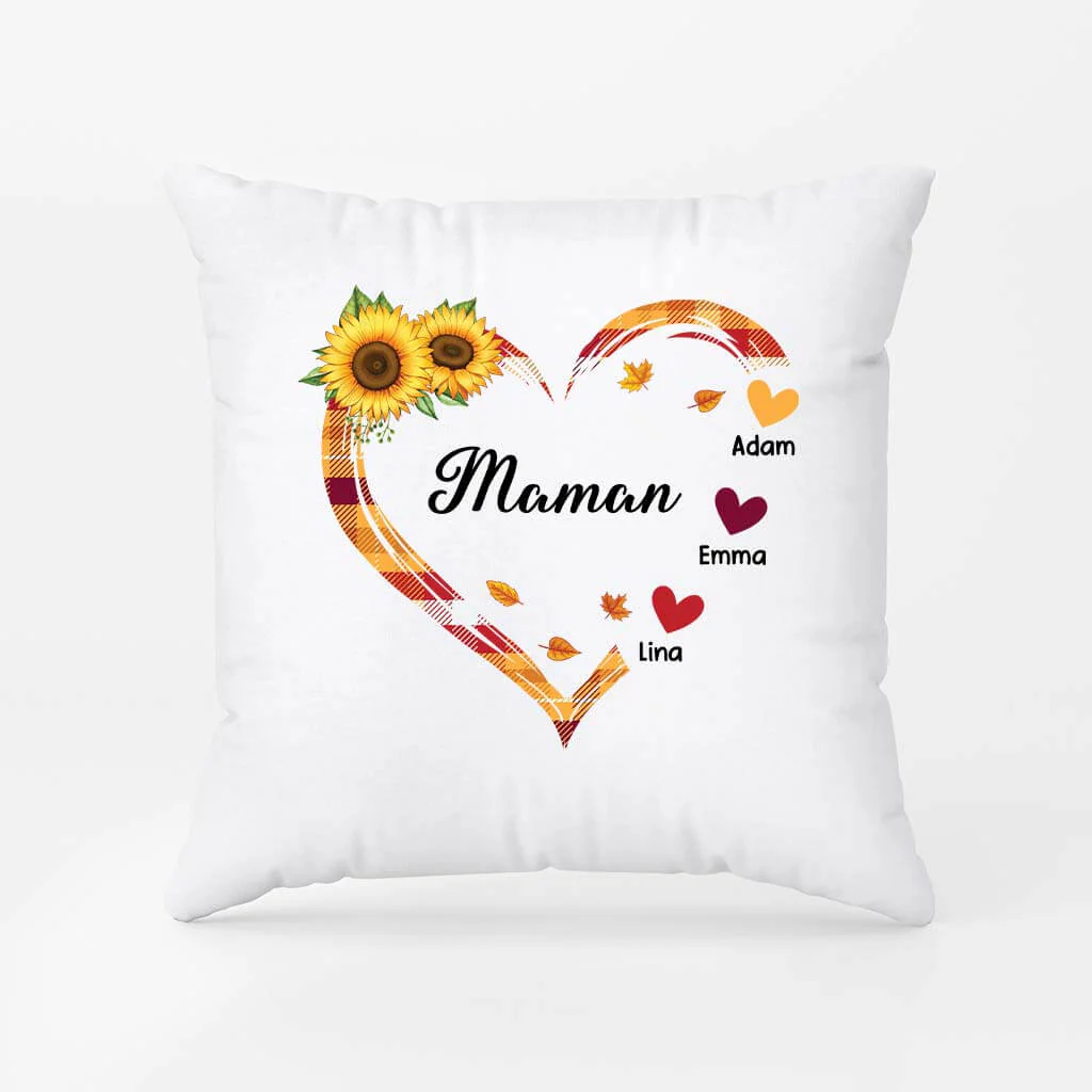 Coussin Personnalisé Maman - Maman/Mamie Coeur Version Tournesol - Image 2