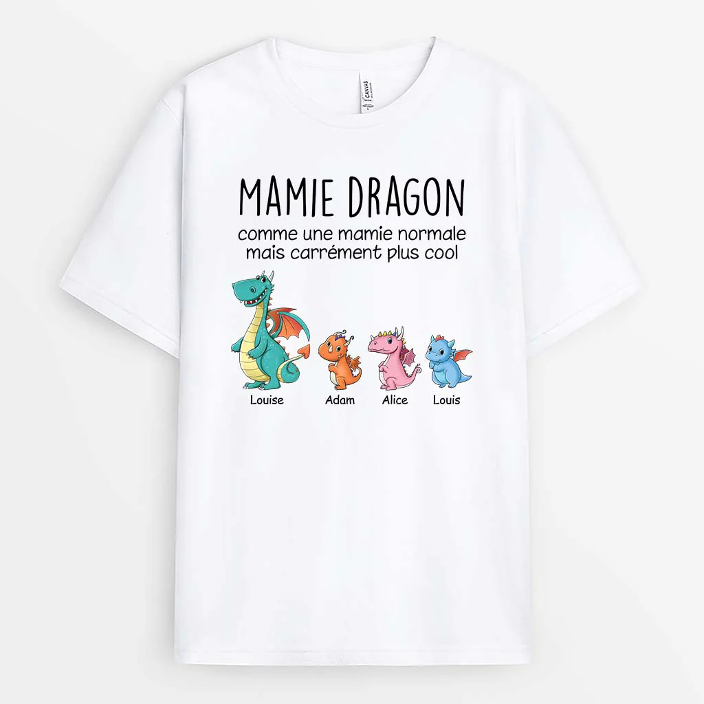 Tee Shirt Mamie Personnalisé Humour - Maman Mamie Dragon Simple