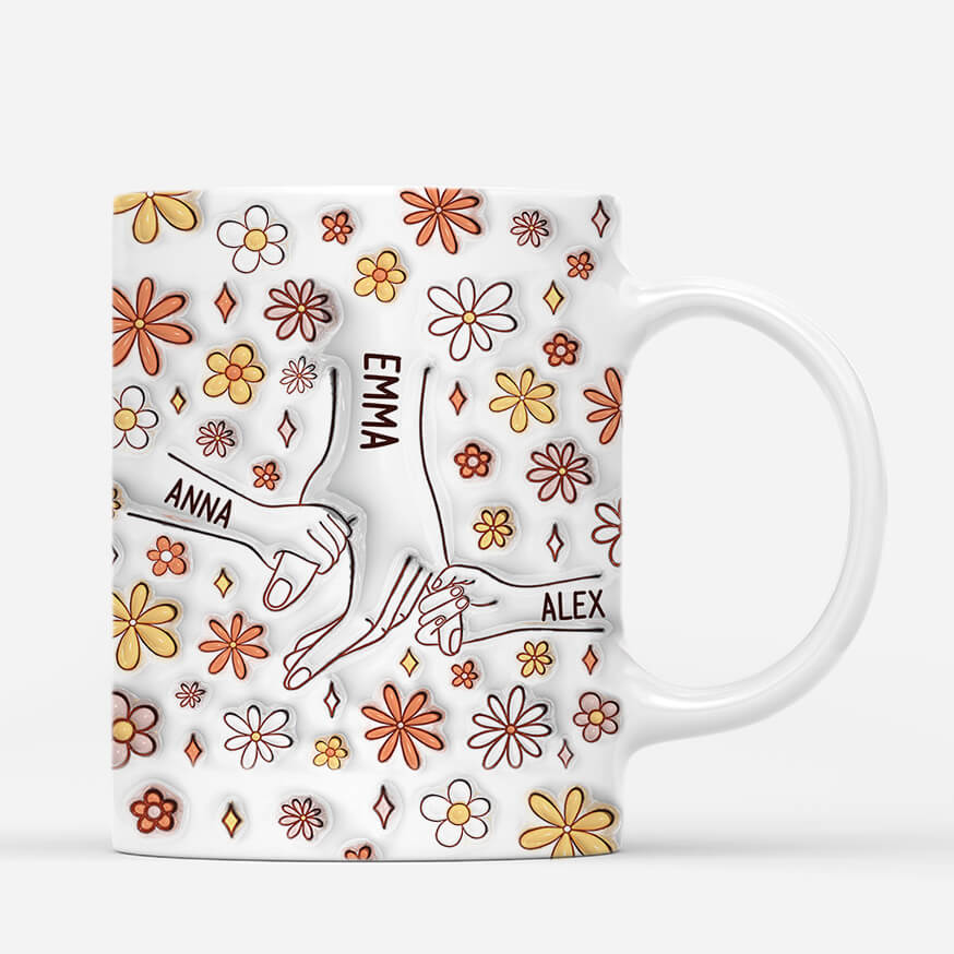 [Effet d'impression 3D] Mug Personnalisé Maman - Tenant Les Mains Avec Fleurs Version Automne - Image 2