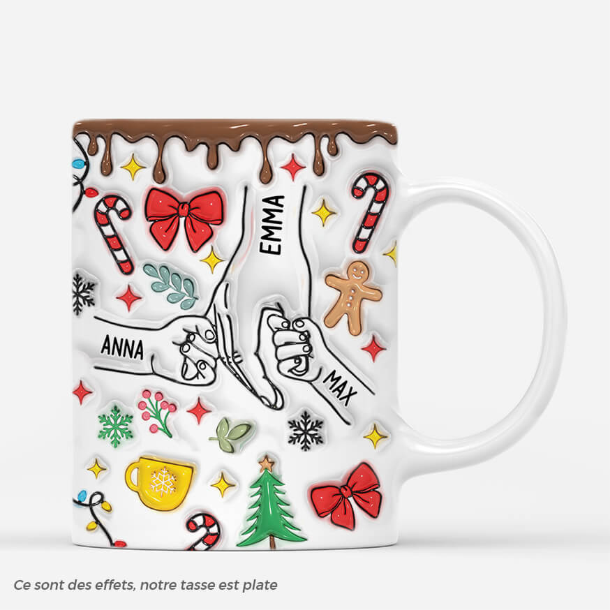 [Effet d'Impression 3D]Mug de Noël Maman Personnalisé – Maman tenant les mains - Image 2