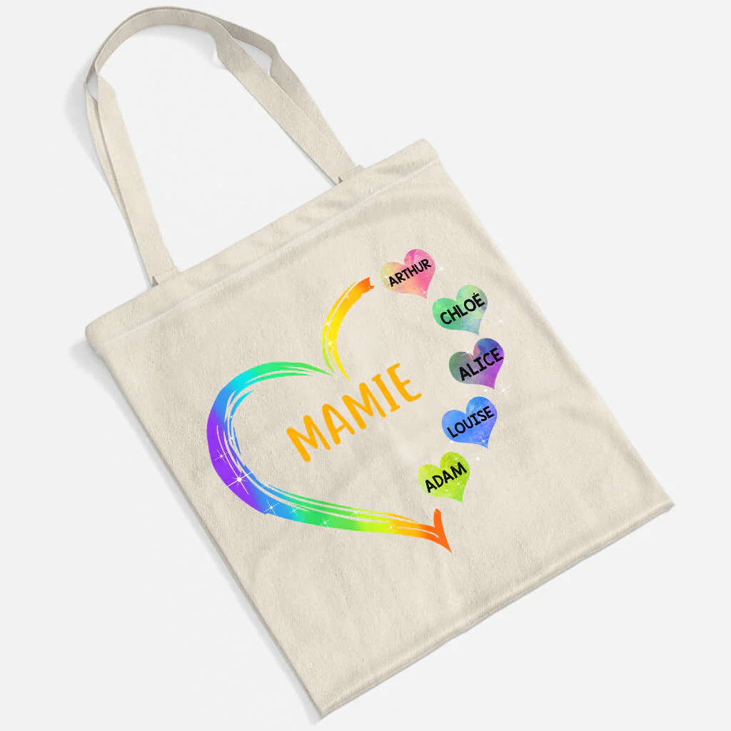Mamie Avec Coeurs Colorés - Tote Bag Personnalisé Mamie - Image 2