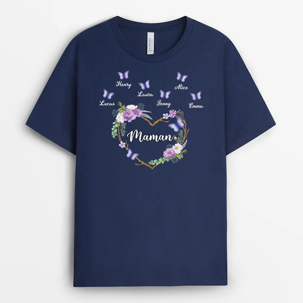 Mamie Avec Fleurs Et Papillons Violets - T-shirt Personnalisé Mamie - Image 2