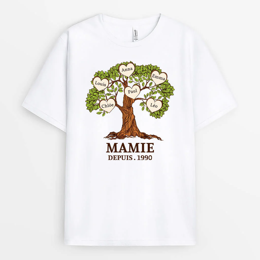 T-Shirt Arbre De Vie Personnalisé Mamie - Mamie Depuis Avec Prénoms