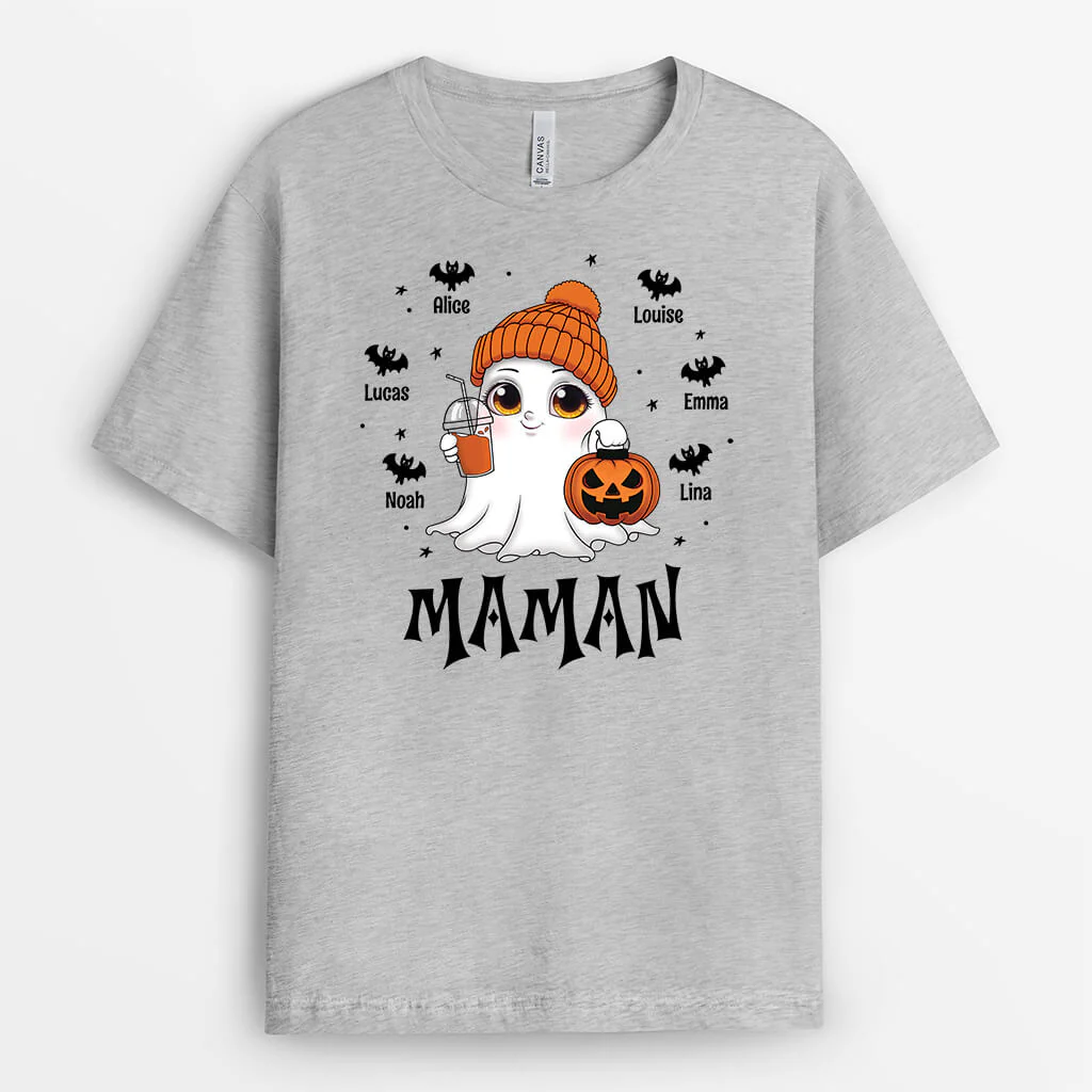 Tee Shirt Personnalisé Pour Mamie - Fantôme Et Ses Petits Battes Pour Halloween - Image 2
