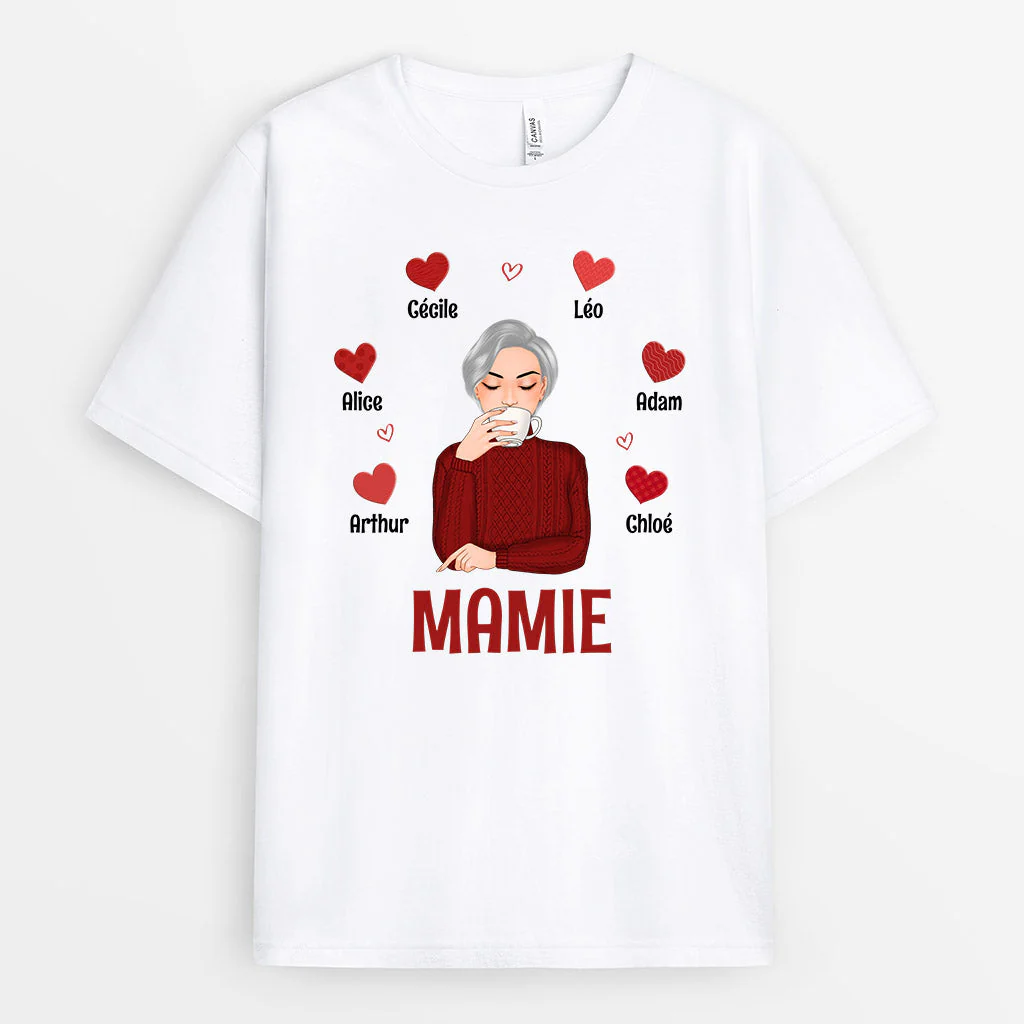 Tee Shirt Mamie Personnalisé - Mamie - Avec Petits Cœurs Entourage
