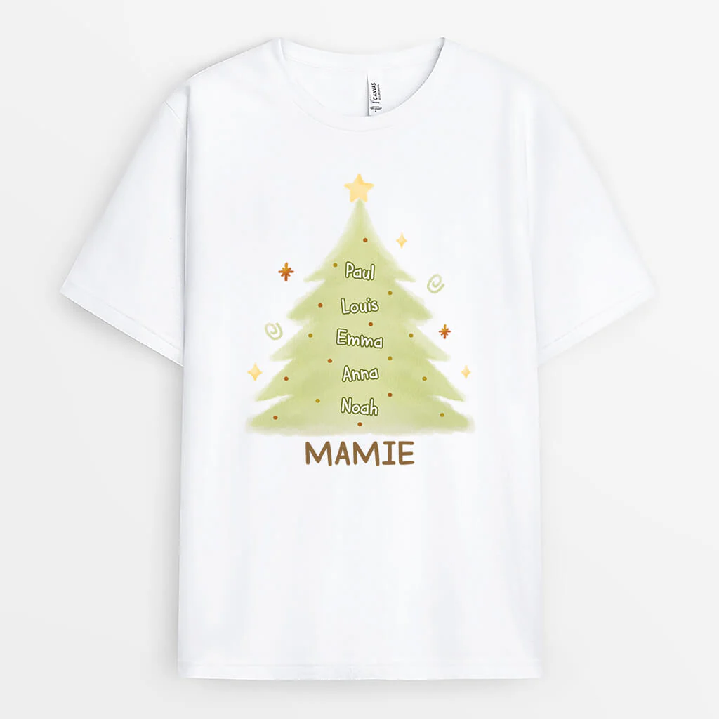 Tee Shirt Personnalisé Mamie - Sapin Noël de Mamie | Version Pastel
