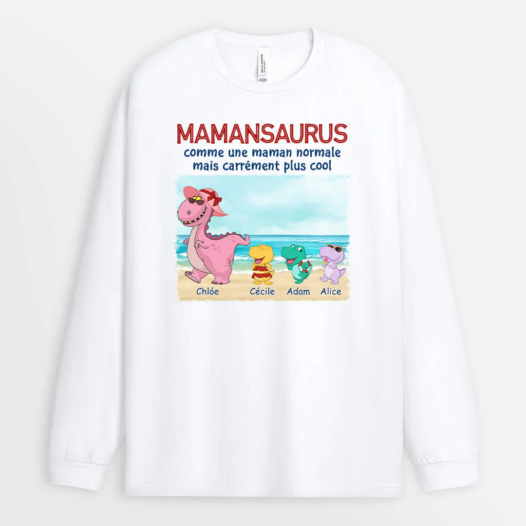 Manches Longues Mamansaurus Mamiesaurus La Plage Personnalisé - Image 2