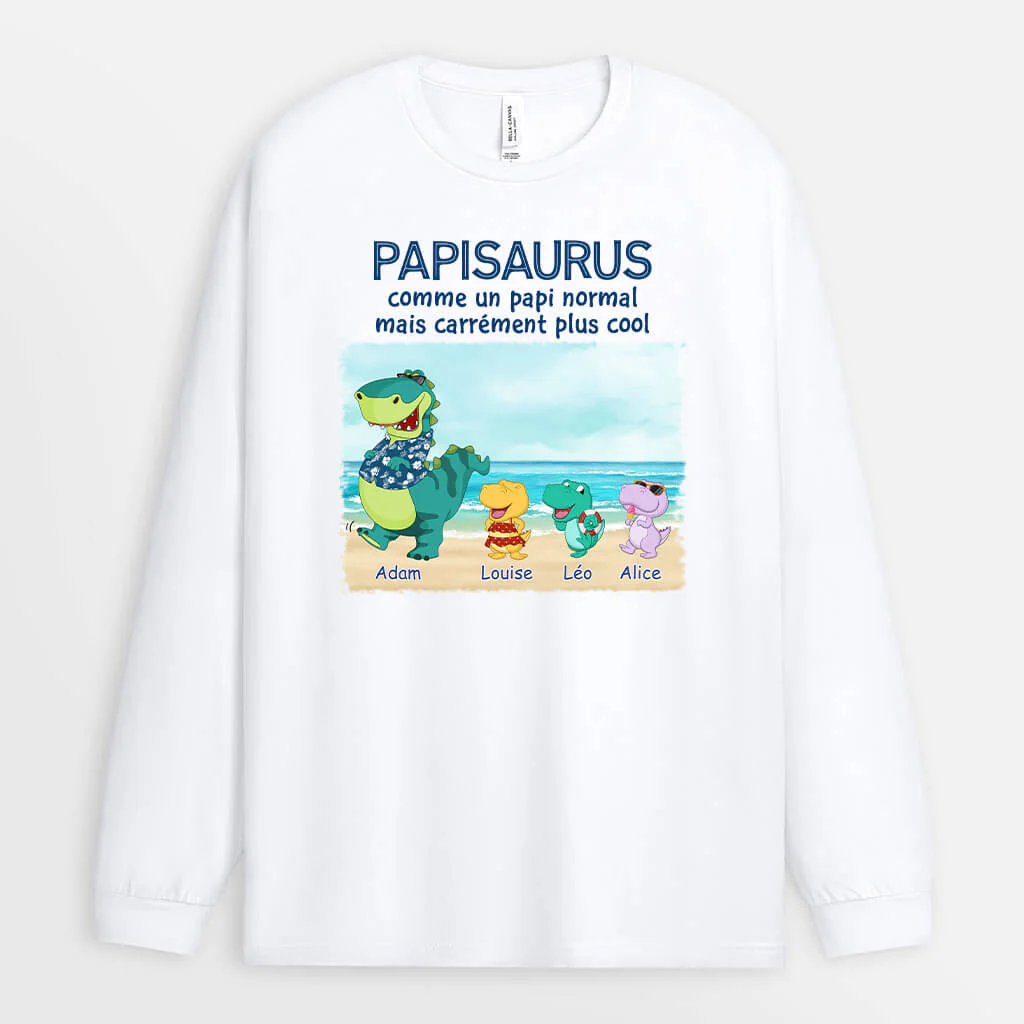 Manches Longues Papasaurus Papisaurus La Plage Personnalisé