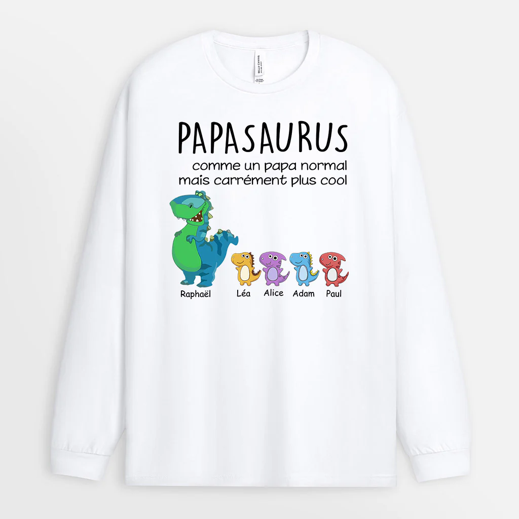 Manches Longues Papisaurus Papasaurus Cool de Petits Dinosaures Personnalisé - Image 2