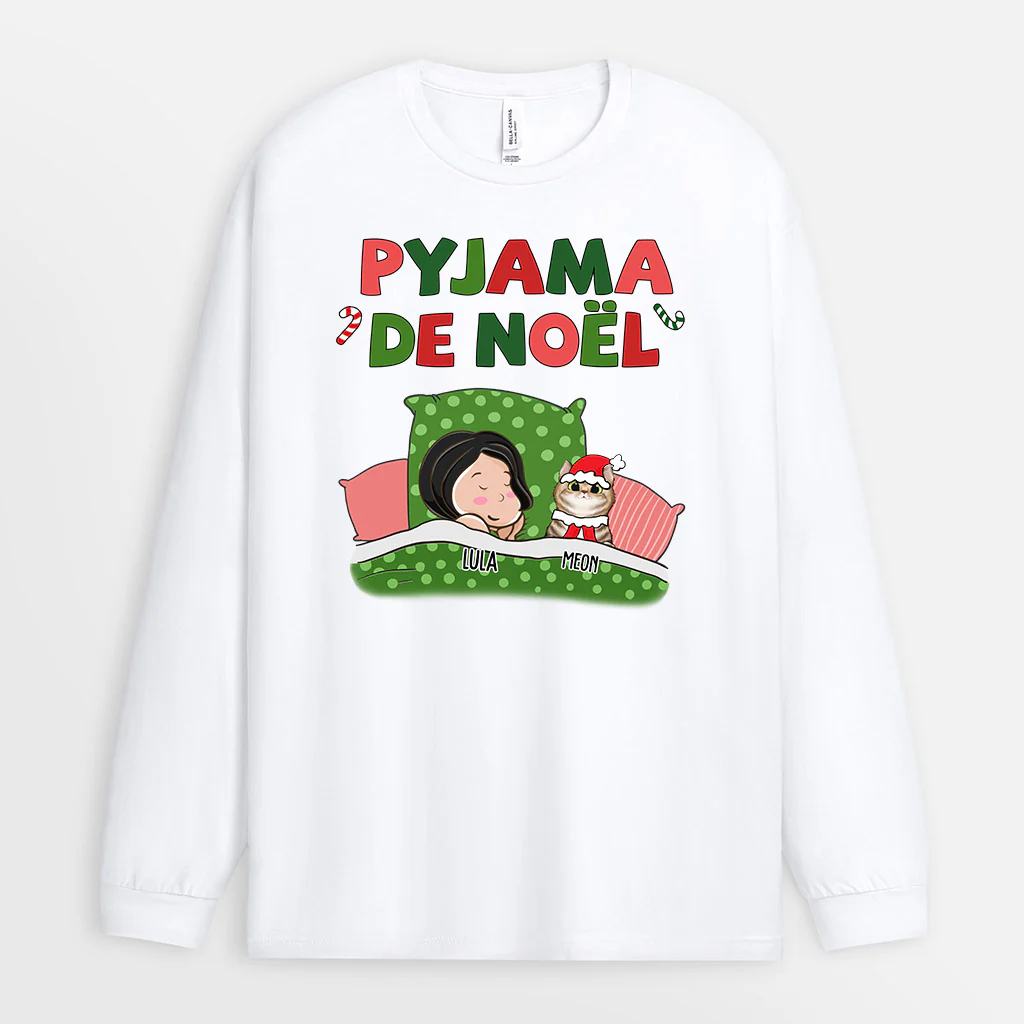 Cadeau De Noël Personnalisé – Pyjama De Noël Chats Manches Longues