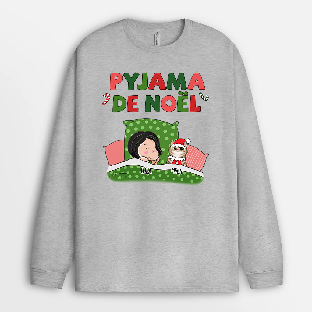 Cadeau De Noël Personnalisé – Pyjama De Noël Chats Manches Longues - Image 2