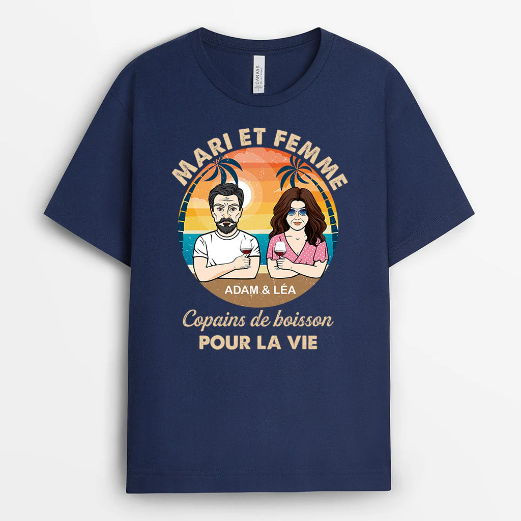 Tee Shirt Couple Amoureux Personnalisé - Mari & Femme - Image 2