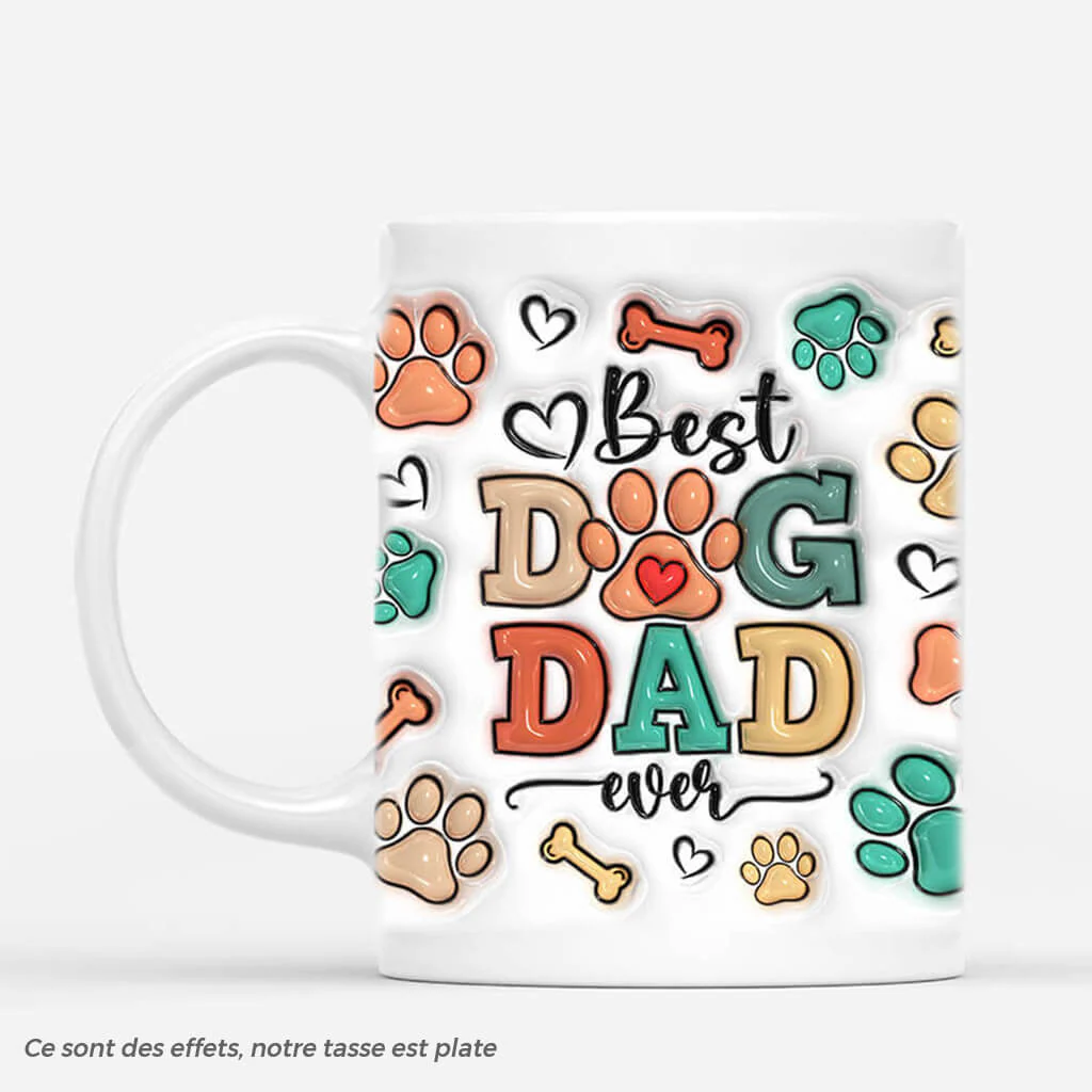 [Effet d'impression 3D] Mug Personnalisé Papa – Meilleur Papa Chien De Tous Les Temps