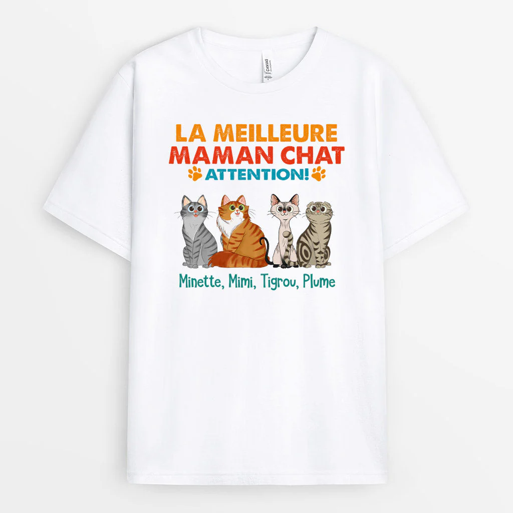 T-shirt Personnalisé - Meilleur Papa Chat / Maman Chat Attention - Image 2