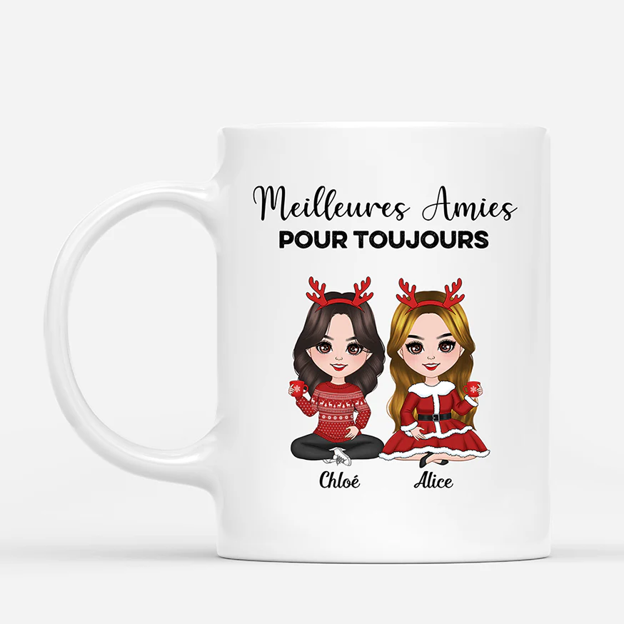 Mug Noël Meilleures Amies Pour Toujours Champagne Personnalisé