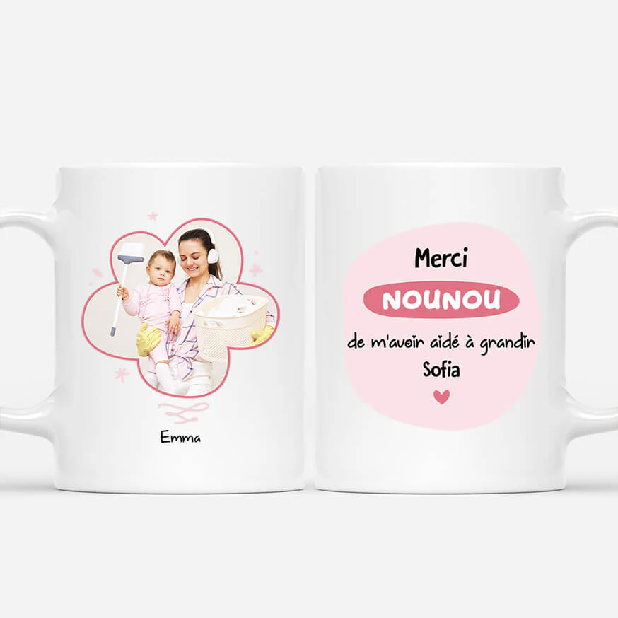 Mug personnalisé pour nounou – Merci de m’avoir fait grandir