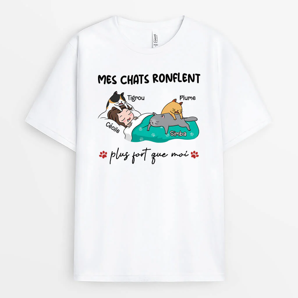 Tee Shirt Humour Personnalisé – Mes Chats Ronflent Plus Fort Que Moi