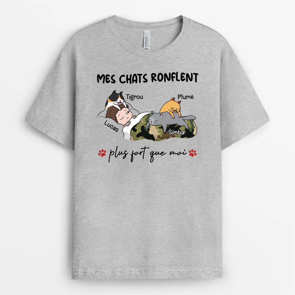 Tee Shirt Humour Personnalisé – Mes Chats Ronflent Plus Fort Que Moi - Image 2