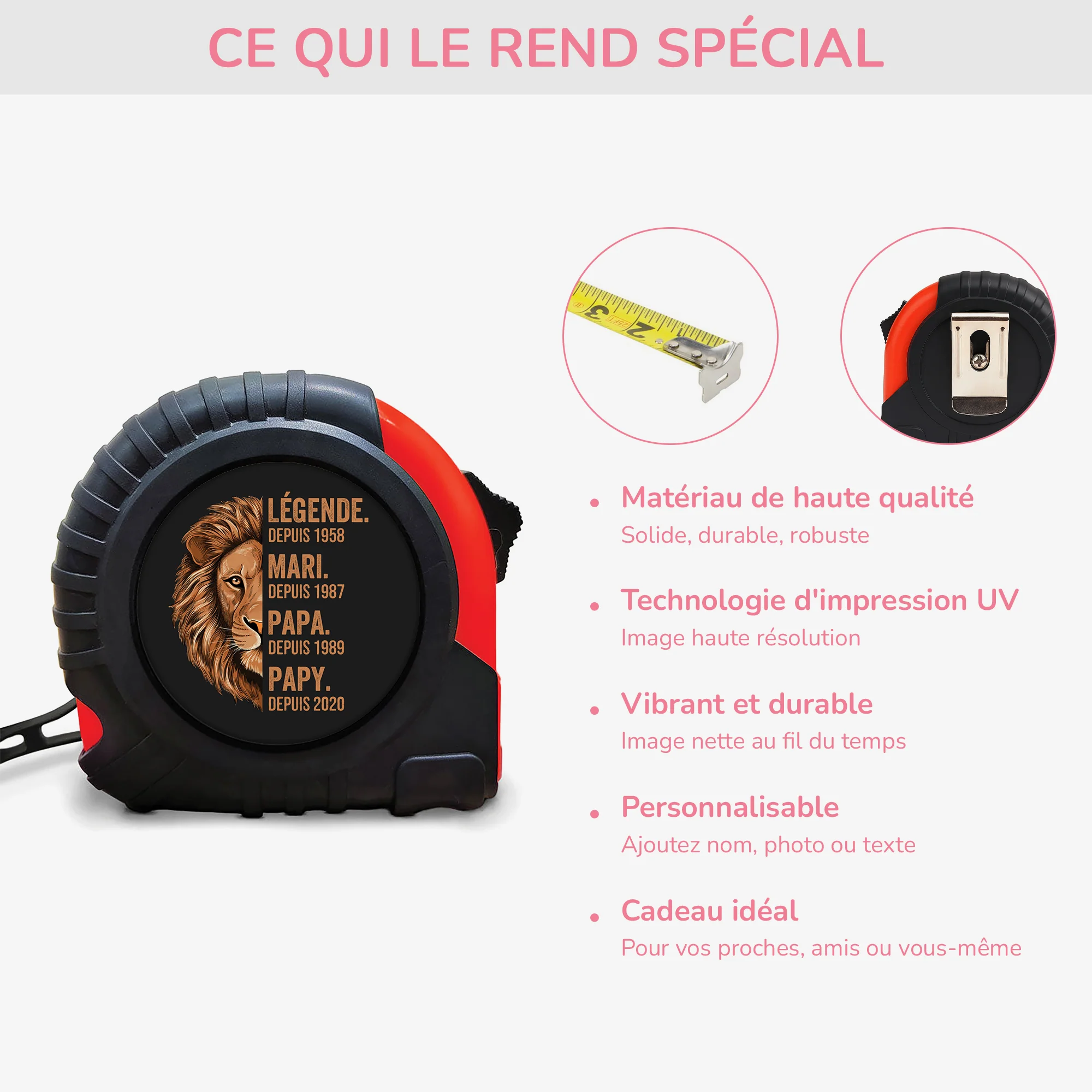Mètre Ruban Personnalisable - Légende Papa Papy Lion - Image 4