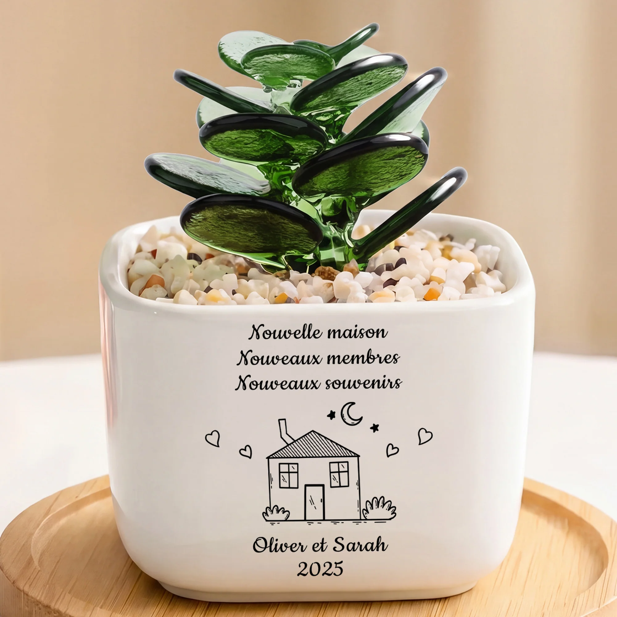 Mini Cactus Artificiel Verre Avec Pot - Cadeau Nouvelle Maison Pour Couple