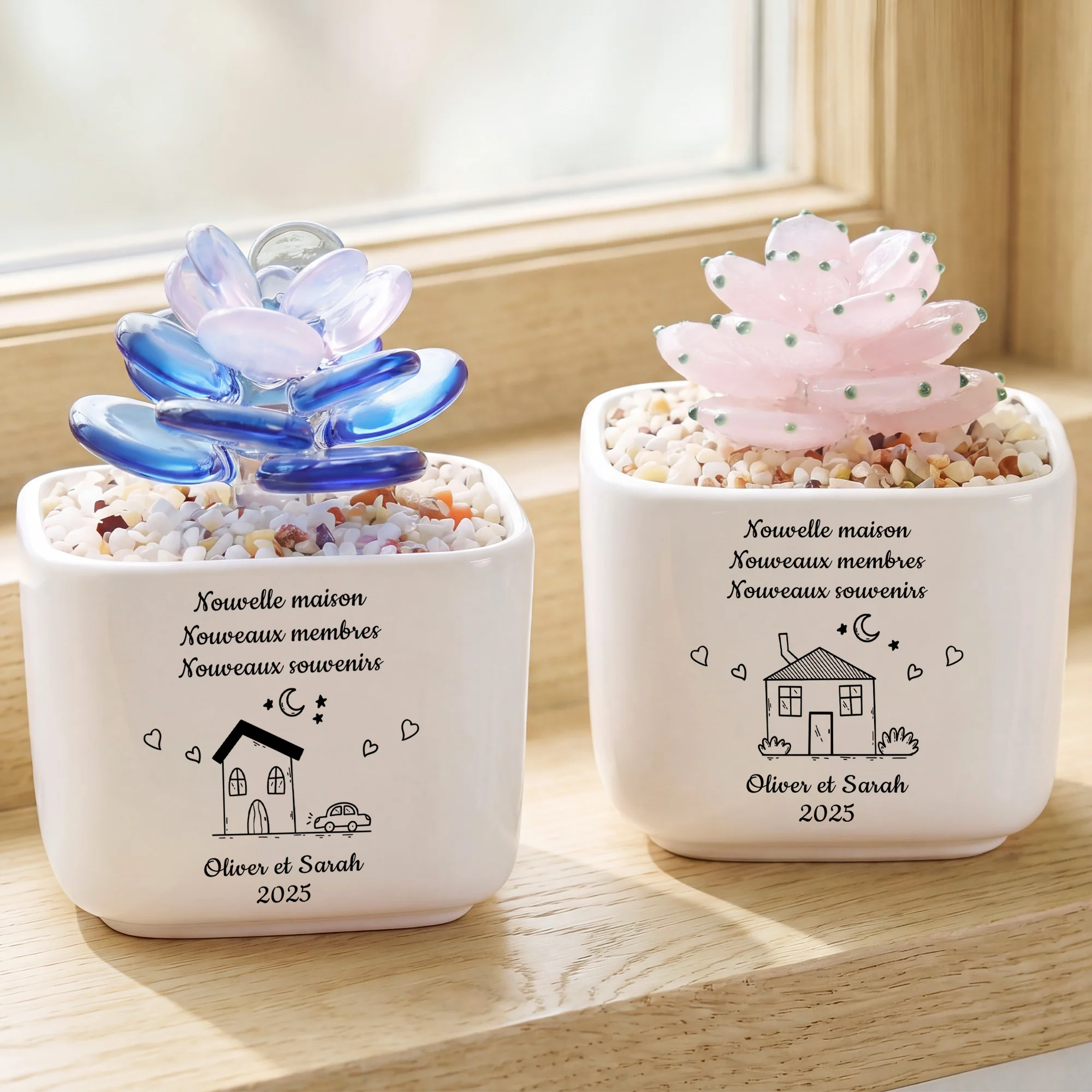 Mini Cactus Artificiel Verre Avec Pot - Cadeau Nouvelle Maison Pour Couple - Image 2