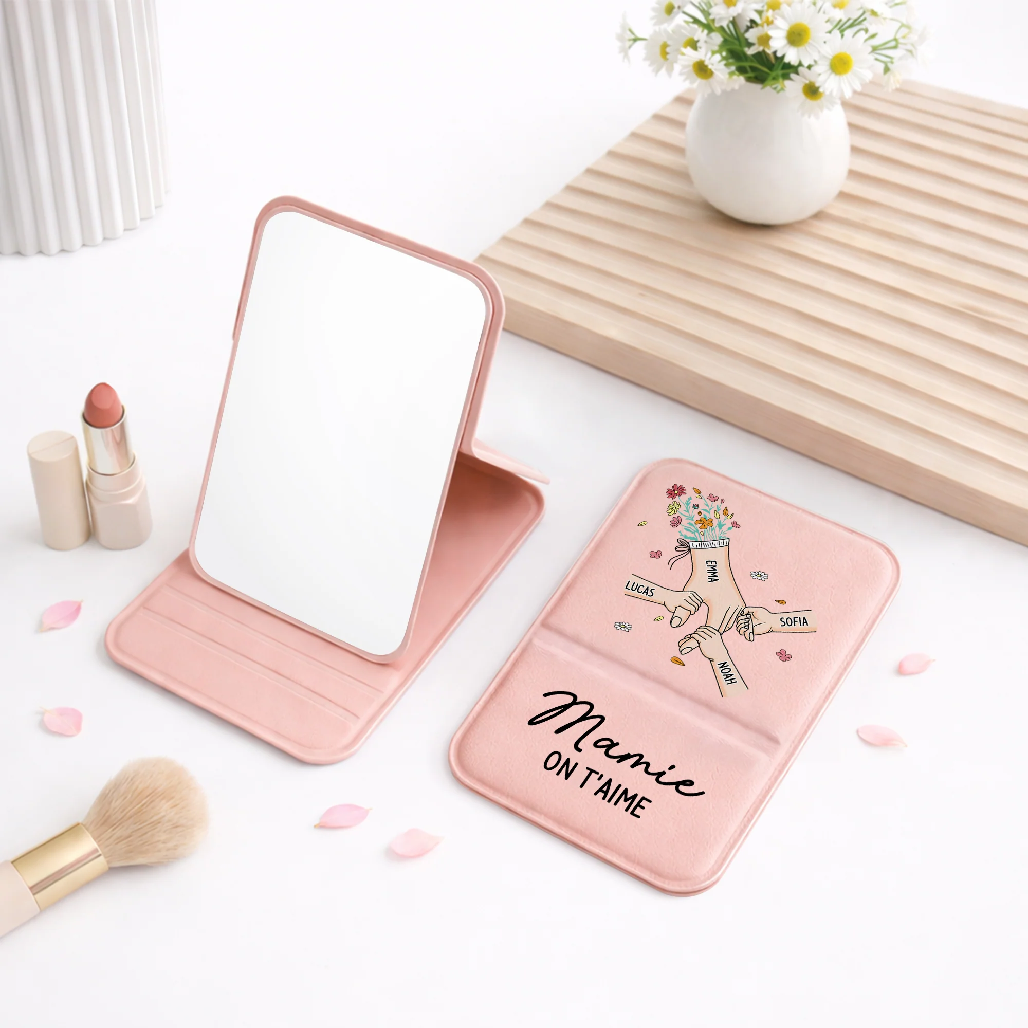 Miroir de Poche Personnalisé - Design Main dans la Main - Image 2