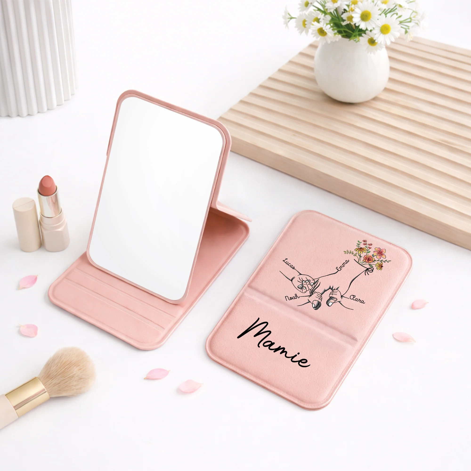 Miroir De Poche Personnalisé | Tenir La Main De Maman Mamie - Image 2
