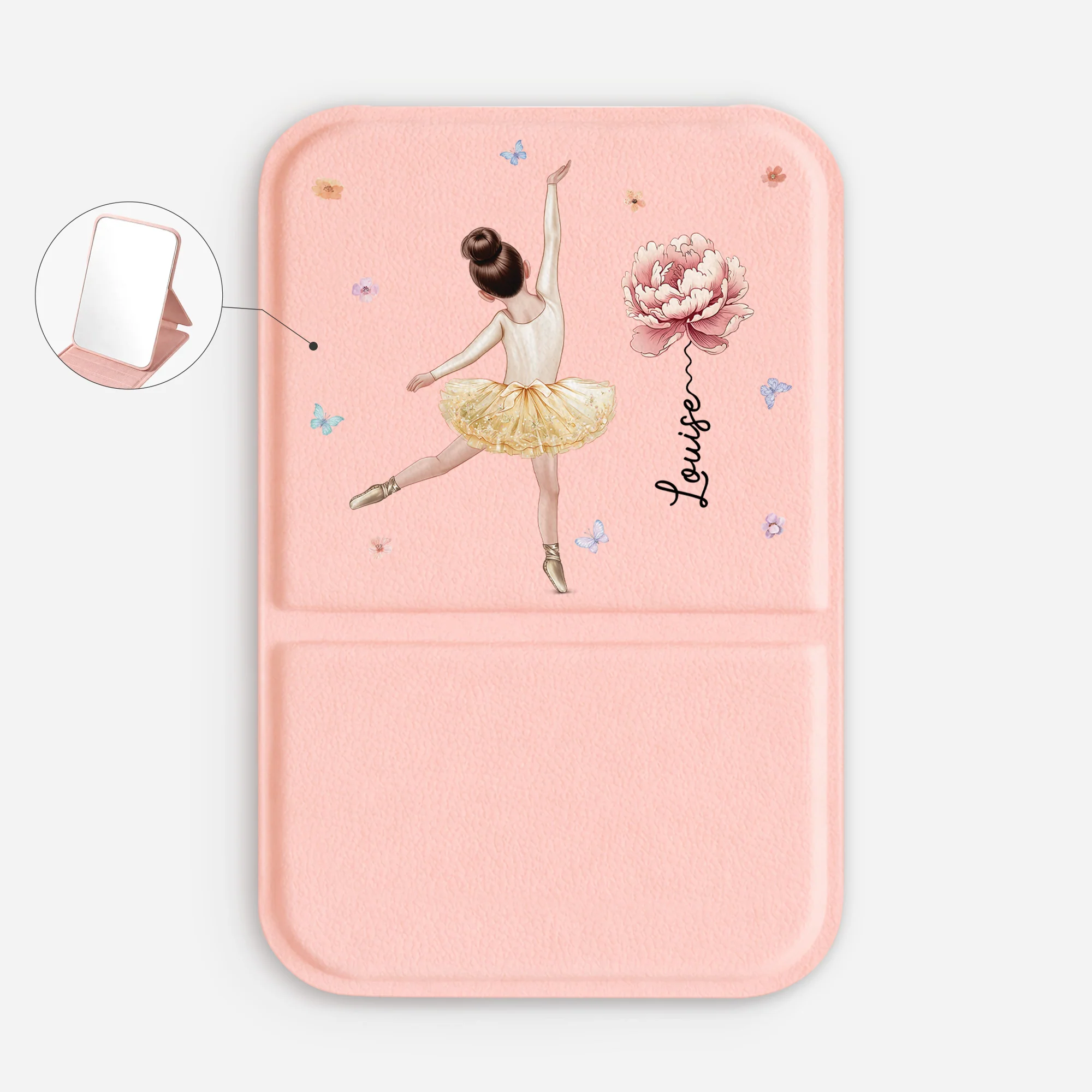 Miroir De Poche Personnalisé Prénom - Cadeau Personnalisé Enfant Ballerine Avec Fleur