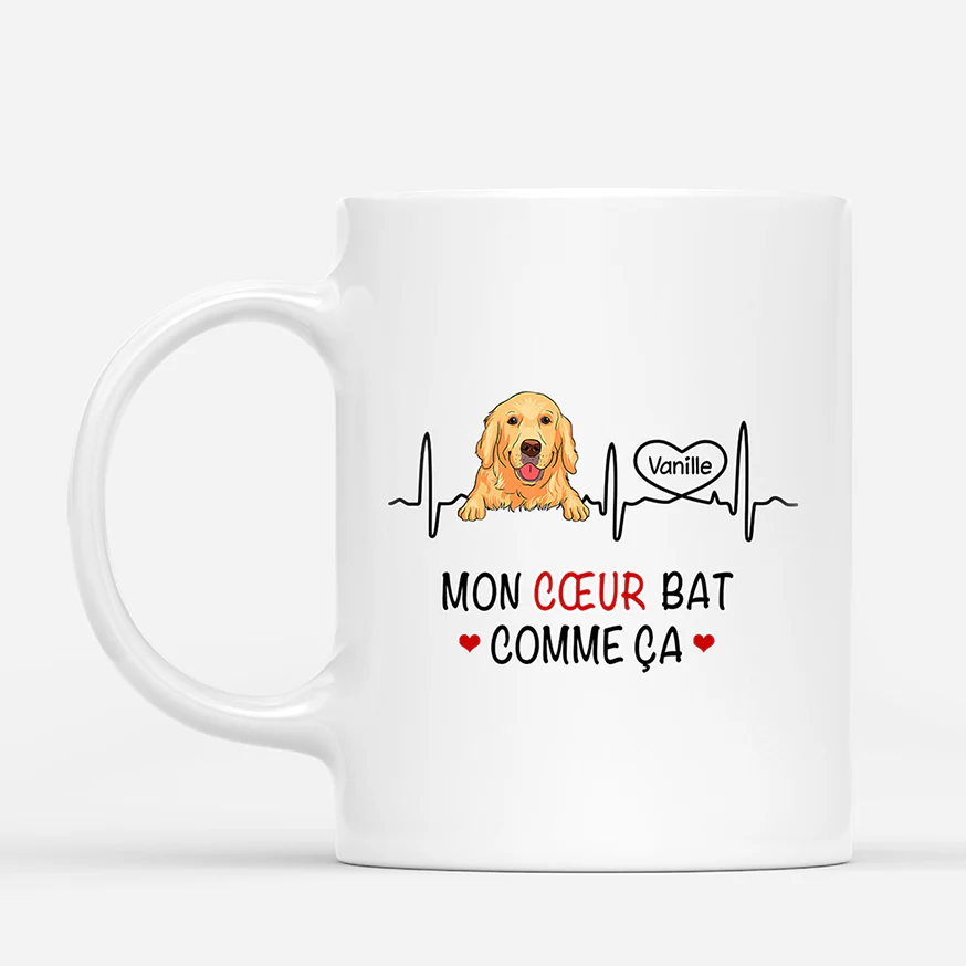 Mug Personnalisé Chien – Mon Cœur Bat Comme Ça | Cadeau Chien & Maître