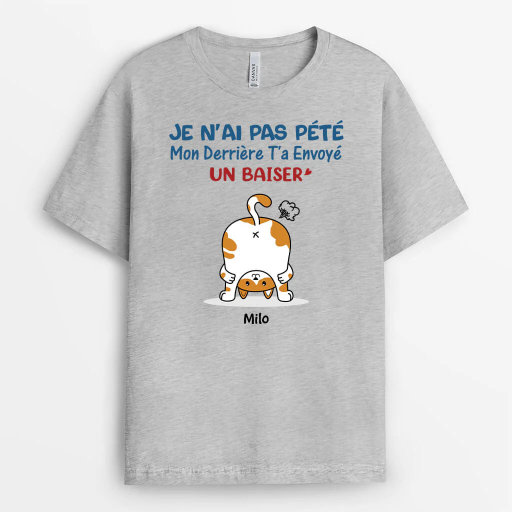 Tee Shirt Humour Personnalisé – Mon Derrière T'a Envoyé Un Baiser | Version Chat - Image 2