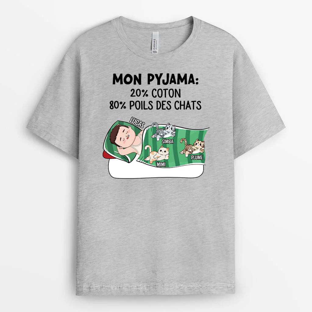 Tee Shirt Personnalisé Avec Chat | Mon Pyjama 20% Coton 80% Poils - Image 2