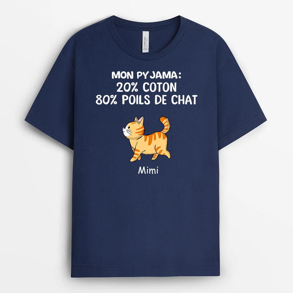 Tee Shirt Personnalisé Chat – Mon Pyjama 80% Poils De Chat - Image 2