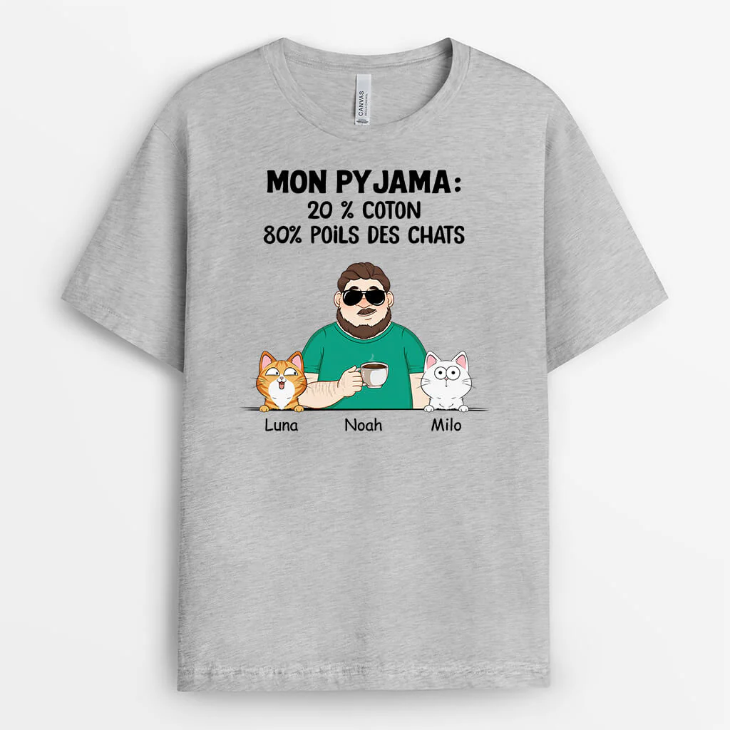 Tee Shirt Personnalisé Humour – Mon Pyjama 20% Coton 80% Chat | Version Claire - Image 2