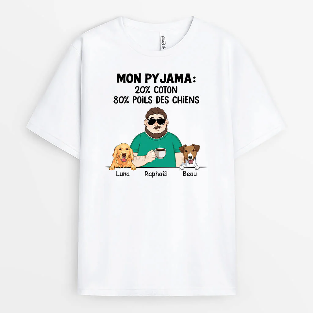 Tee Shirt Humour Personnalisé –  Mon Pyjama 80 % Poils des Chiens | Version Clair