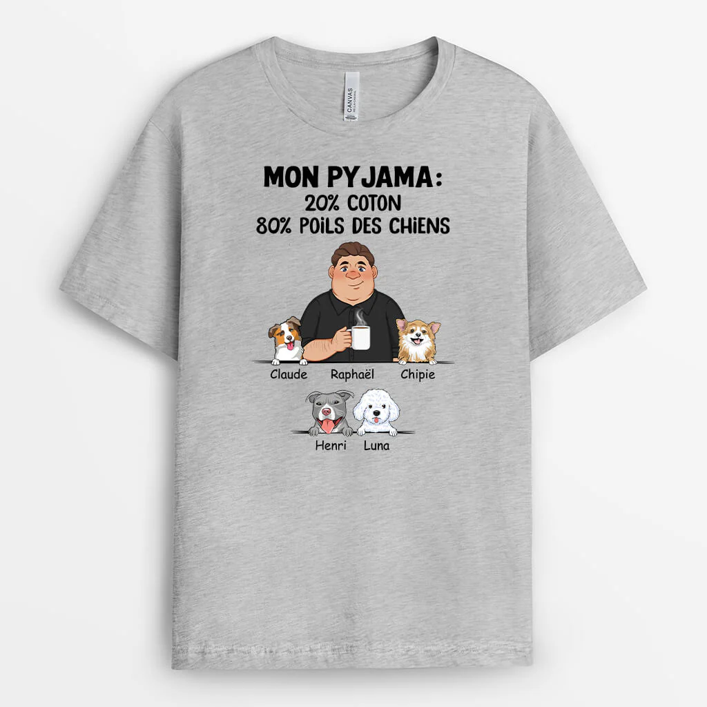 Tee Shirt Humour Personnalisé –  Mon Pyjama 80 % Poils des Chiens | Version Clair - Image 2