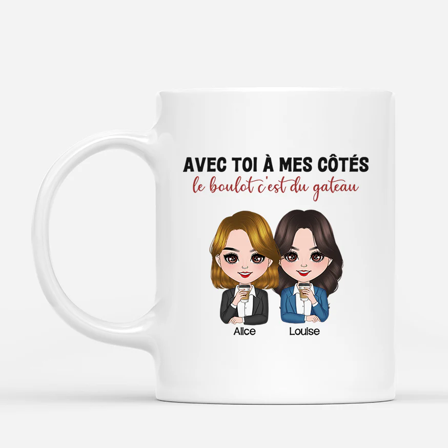 Mug personnalisé collègue - Avec toi le boulot c’est du gâteau