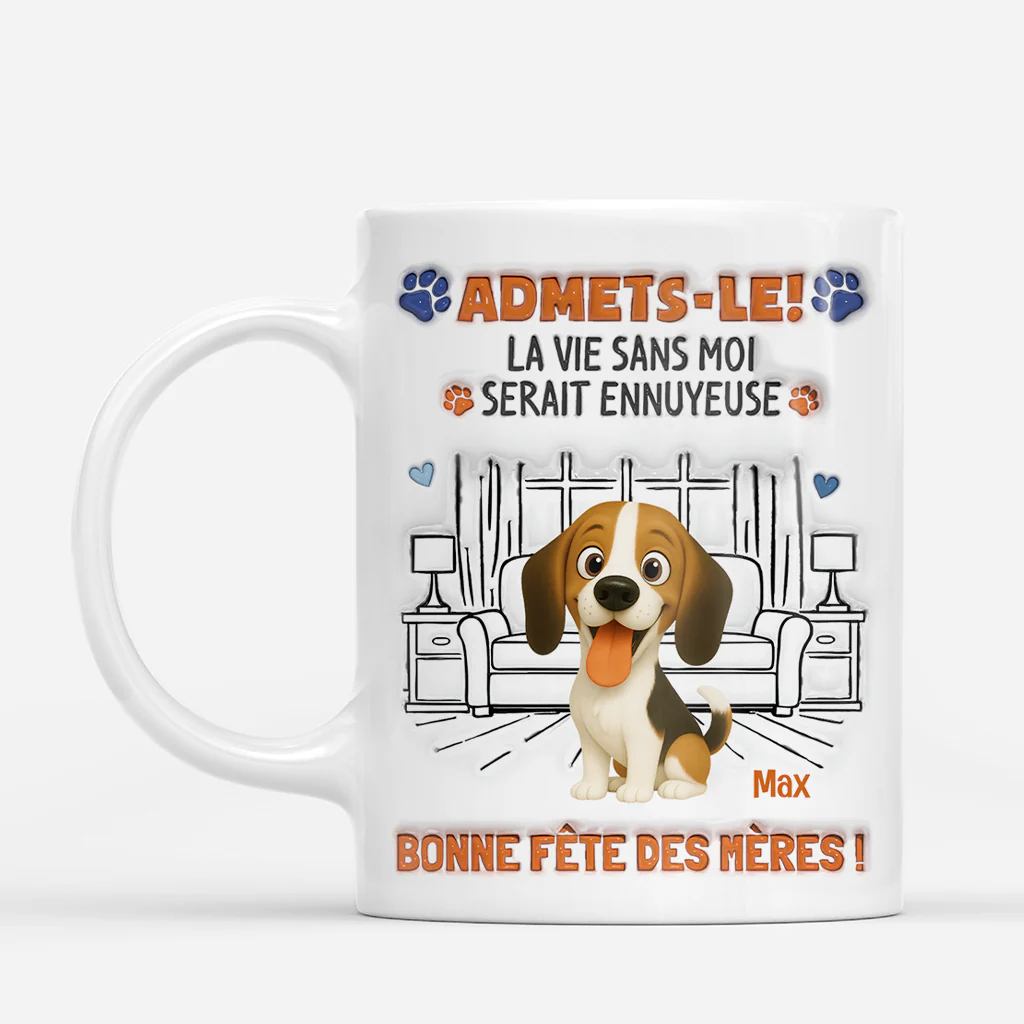 Mug Chien Personnalisé Prénom - Vie Ennuyeuse Sans Moi - Image 2
