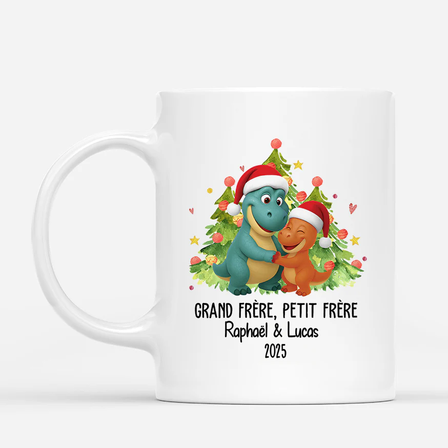 Mug De Noël Personnalisé - Frère Et Sœur Dinosaure