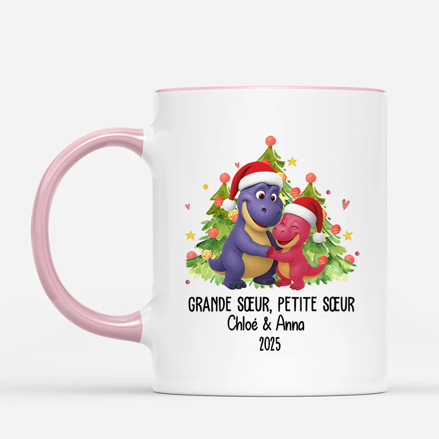 Mug De Noël Personnalisé - Frère Et Sœur Dinosaure - Image 2