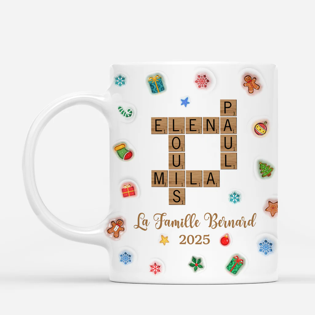 Mot Croisé Famille Personnalisé - Mug De Noël Personnalisé