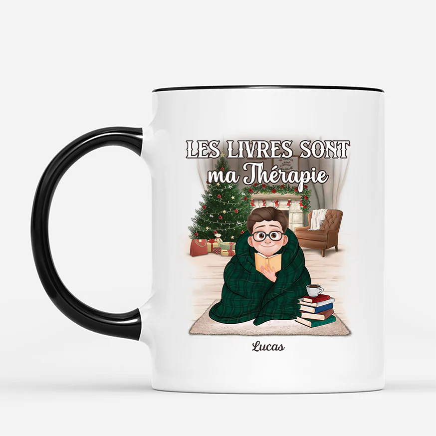 Mug De Noël Personnalisé Pour Femme Et Homme - Les Livres Sont Ma Thérapie - Image 2