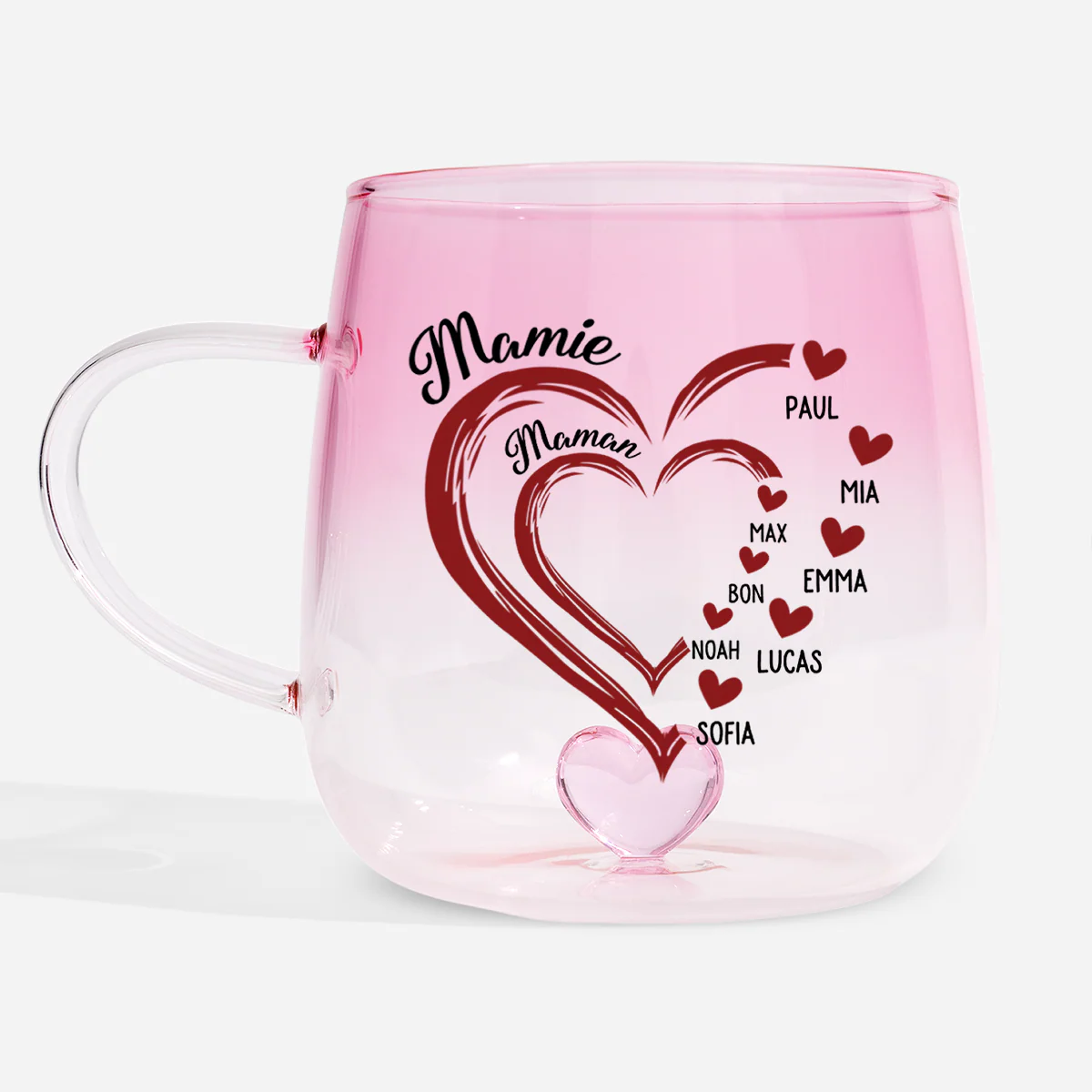 Mug En Verre Personnalisé Dégradé - Cadeau Maman Mamie Avec Cœur Rouge