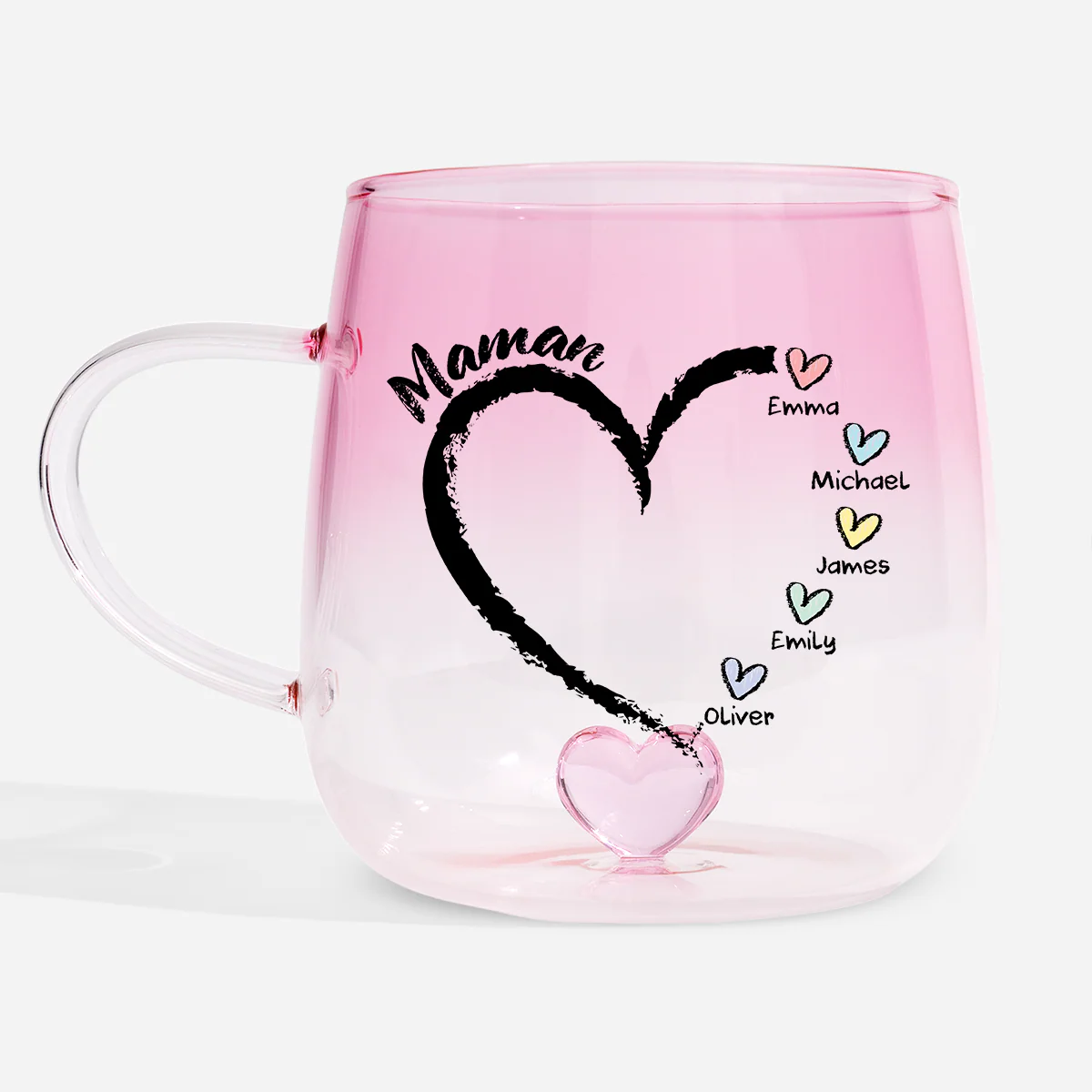 Mug En Verre Personnalisé Dégradé - Cadeau Maman Mamie Avec Petit Coeur