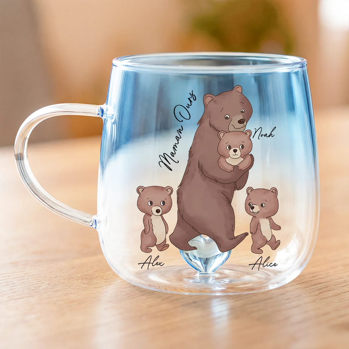 Mug En Verre Personnalisé Dégradé Pour Papa - Papa Ours Et Enfants - Image 2